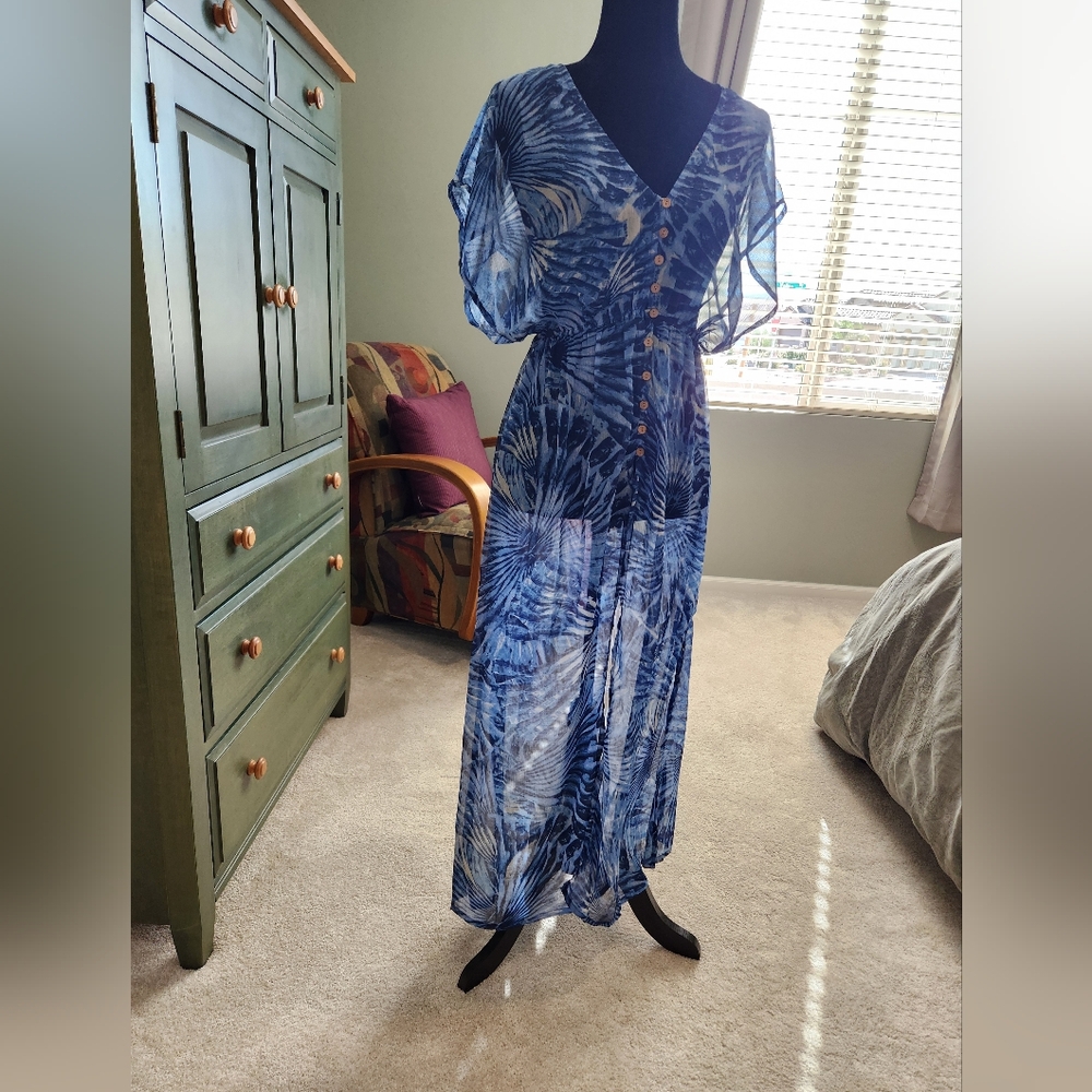 Kendall & Kylie Wind Spiral Blue Maxi Swim Cover Up